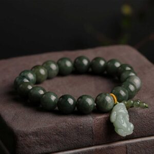 Green Jade Bracelet with Pixiu - Invite Wealth & Calming
