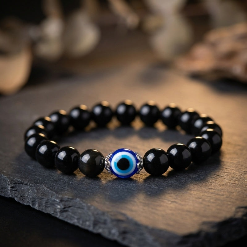 Black Obsidian Evil Eye Bracelet – Dual Protection