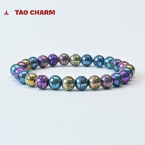 Round pearl engraved golden light mantra titanium colored bracelet