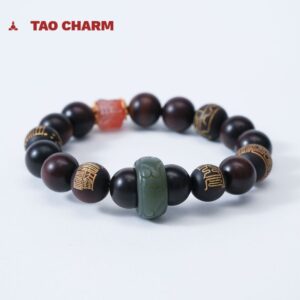 A string of protective charms with the taboo character · Double jade stones