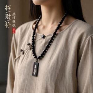 Ebony Wood Bead Chain Pendant - Spiritual Armor